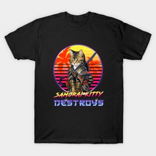 Funny Anime Manga Samurai Kitty Neko Destroys T-Shirt